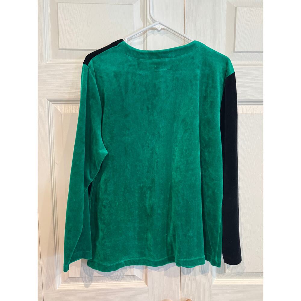 Vintage Knit Connection Velvet Colorblock Top Blouse Green Black Button Glam - Picture 7 of 8